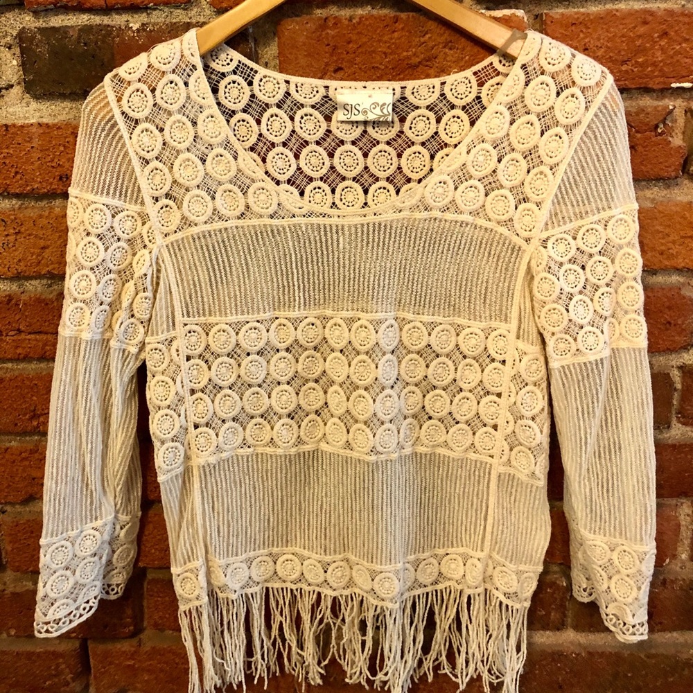 SJS vintage cream fringe shirt